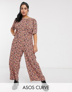Комбинезон с пуговицами и цветочным принтом ASOS DESIGN Curve-Мульти
