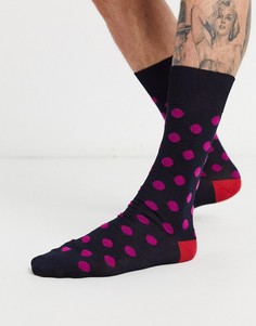 Темно-синие ярко-розовые носки в горошек Paul Smith-Темно-синий