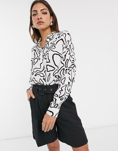 Монохромная мягкая короткая рубашка с длинными рукавами и абстрактным принтом ASOS DESIGN-Мульти