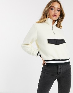Плюшевый свитшот с короткой молнией и карманом Calvin Klein Jeans-Белый