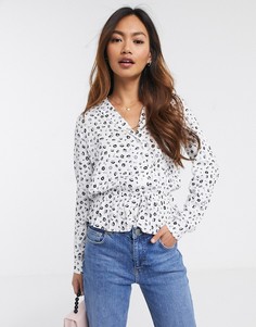 Кремовая рубашка со шнурком на поясе и принтом Miss Selfridge-Кремовый
