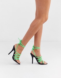 Босоножки на каблуке с неоновой шнуровкой Missguided-Зеленый