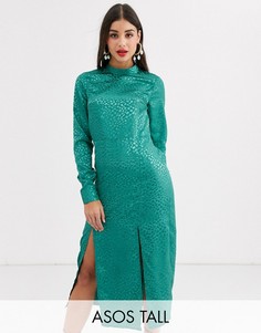 Жаккардовое платье миди с длинными рукавами эксклюзивно ASOS DESIGN Tall-Зеленый