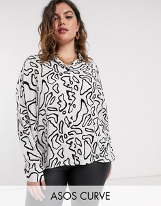 Короткая рубашка с длинными рукавами и абстрактным принтом ASOS DESIGN Curve-Мульти