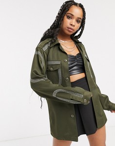 Свободная куртка в стиле милитари со стразами Milk It vintage-Зеленый