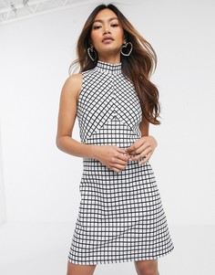 Платье мини в клетку с высоким воротом Miss Selfridge-Мульти