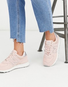 Розовые кроссовки с серебристыми вставками New Balance 574-Розовый