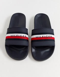 Темно-синие шлепанцы с полосками Tommy Hilfiger-Темно-синий