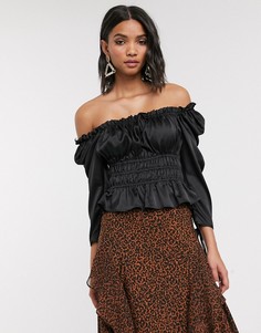 Черная блузка со сборками Topshop-Черный