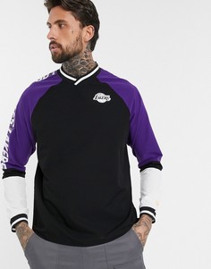 Черный трикотажный лонгслив в стиле колор блок с логотипом команды \"Los Angeles Lakers\" New Era NBA