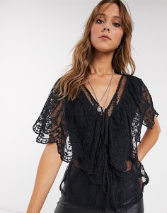 Черный кружевной топ с завязкой Topshop
