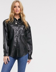 Черная oversize-рубашка из искусственной кожи In The Style-Черный