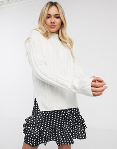 Светлый джемпер в крупный рубчик с разрезами New Look-Белый