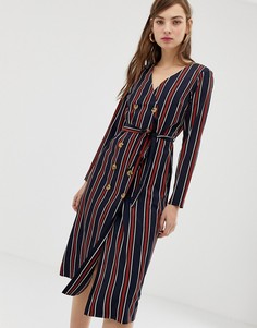 Платье-рубашка миди с роговыми пуговицами и поясом Glamorous-Темно-синий