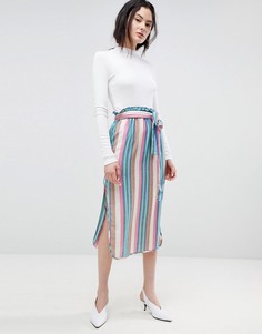 Юбка миди в полоску с поясом ASOS DESIGN-Мульти