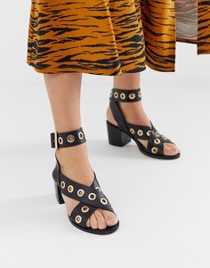 Черные босоножки на каблуке с люверсами River Island-Черный