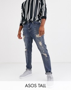Темно-синие сильно рваные джинсы-морковки ASOS DESIGN Tall-Синий