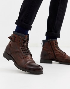 Коричневые кожаные ботинки на шнуровке Jack & Jones-Коричневый