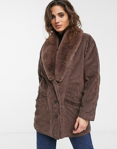 Вельветовая куртка с меховым воротником ASOS DESIGN-Коричневый