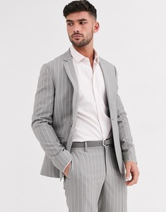 Серый приталенный пиджак в тонкую полоску ASOS DESIGN