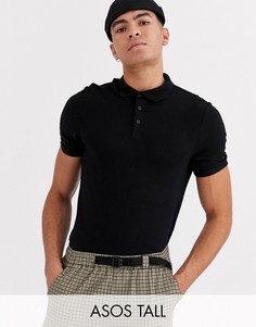 Черное обтягивающее поло с отворотами на рукавах ASOS DESIGN Tall-Черный