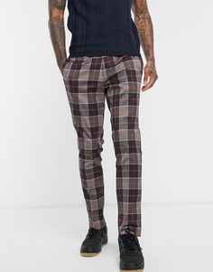 Коричневые строгие брюки скинни в крупную клетку River Island-Темно-синий