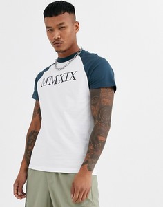 Футболка с рукавами реглан и принтом на груди ASOS DESIGN-Белый