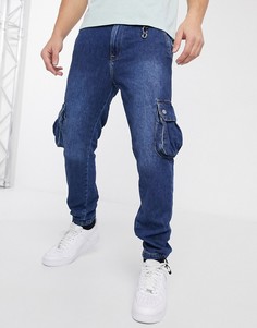 Синие джинсы карго в стиле милитари Jack & Jones Intelligence-Синий