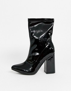 Черные лакированные ботильоны на каблуке Glamorous-Черный