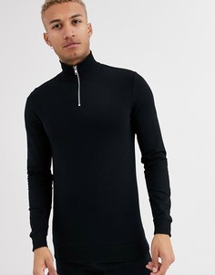 Черный обтягивающий свитшот с короткой молнией ASOS DESIGN
