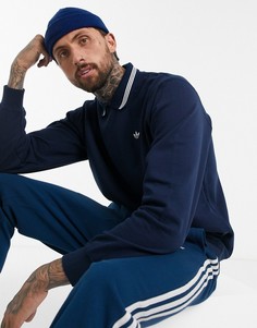 Темно-синий свитшот с воротником поло adidas Originals