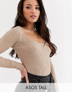 Джемпер в рубчик с овальным вырезом из переработанного материала ASOS DESIGN Tall-Светло-бежевый