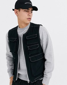 Черный жилет в стиле милитари с контрастной строчкой ASOS DESIGN