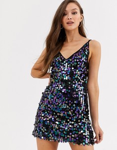 Черное платье мини на бретельках с отделкой пайетками AX Paris-Черный