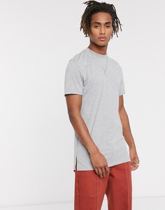 Серая длинная футболка с круглым вырезом и разрезами по бокам ASOS DESIGN-Серый