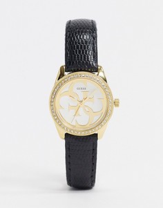 Часы с черным кожаным ремешком Guess Micro G-Черный