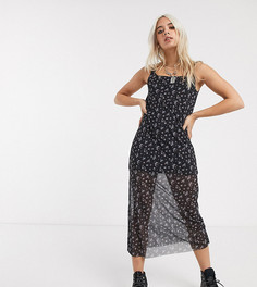 Черное сетчатое платье макси с цветочным принтом Noisy May Petite-Черный