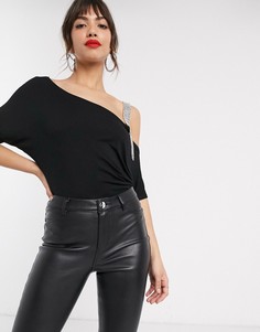Черный топ со стразами River Island