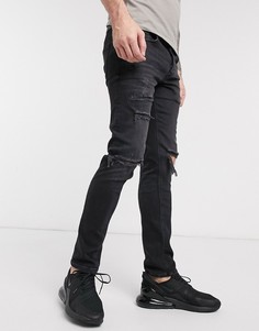 Черные джинсы скинни с рваной отделкой River Island-Черный