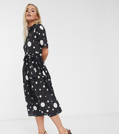 Платье-рубашка миди в горошек с поясом и плиссированной юбкой ASOS DESIGN Petite-Мульти