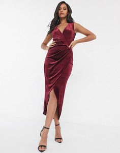 Бархатное облегающее платье миди с сетчатой вставкой на спине TFNC-Фиолетовый