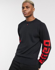 Черный джемпер с логотипом на рукавах HUGO