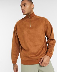 Коричневый oversize-свитшот из искусственной замши с молнией ASOS DESIGN