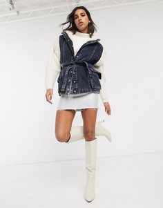Темно-синий джинсовый жилет с подкладкой из искусственного меха Topshop