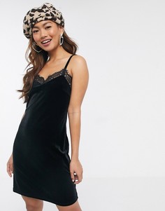 Черное бархатное платье-комбинация Miss Selfridge-Черный