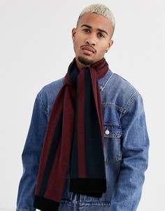 Бордовый/темно-синий шарф в полоску Topman-Красный