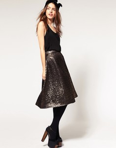 Юбка миди с эффектом металлик ASOS-Золотой