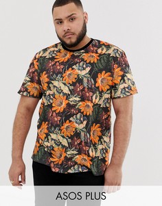 Свободная футболка с цветочным принтом ASOS DESIGN Plus-Черный