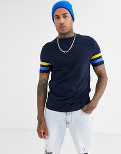 Футболка из органического хлопка с контрастными полосками на рукавах ASOS DESIGN-Темно-синий