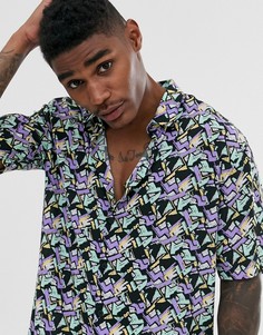 Фиолетовая рубашка с короткими рукавами и абстрактным принтом Bershka-Мульти